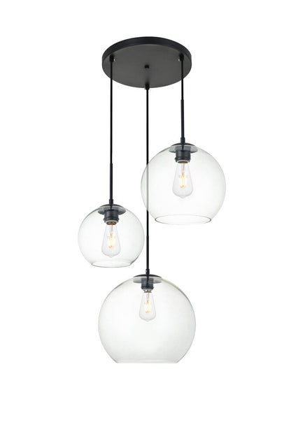 Elegant Furniture & Lighting - Baxter 3 Lights Black Pendant With Clear Glass - LD2218BK veiw 1