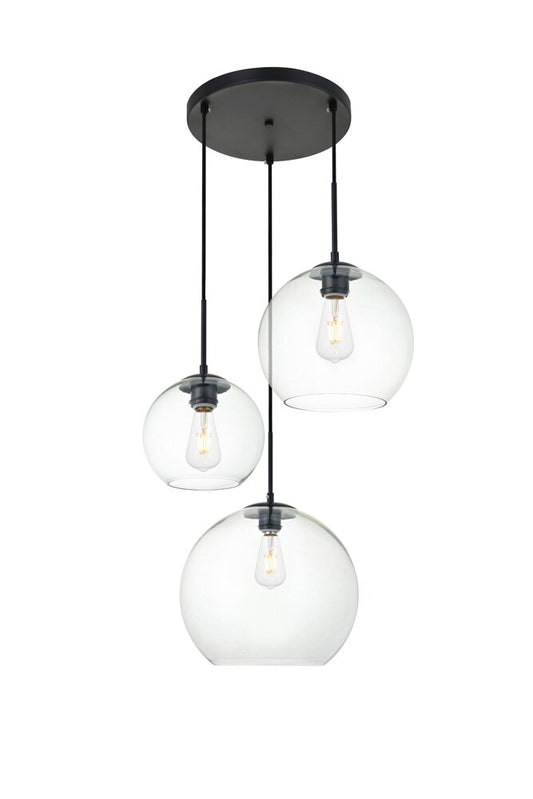 Elegant Furniture & Lighting - Baxter 3 Lights Black Pendant With Clear Glass - LD2218BK veiw 1