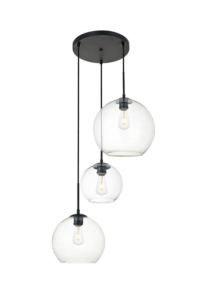 Elegant Furniture & Lighting - Baxter 3 Lights Black Pendant With Clear Glass - LD2218BK veiw 3