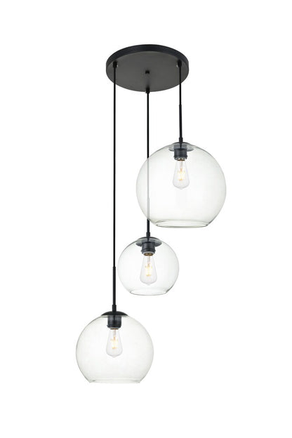 Elegant Furniture & Lighting - Baxter 3 Lights Black Pendant With Clear Glass - LD2218BK veiw 3