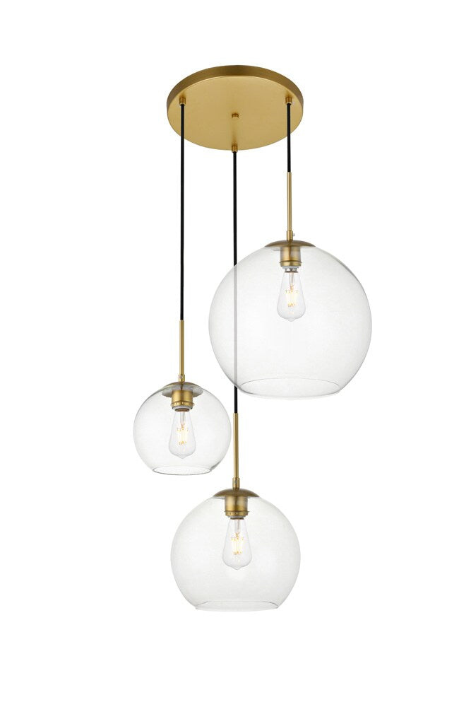 Elegant Furniture & Lighting - Baxter 3 Lights Brass Pendant With Clear Glass - LD2218BR veiw 1