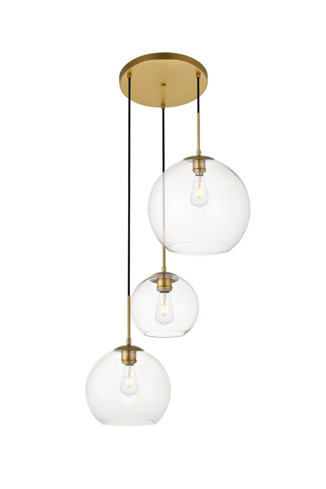 Elegant Furniture & Lighting - Baxter 3 Lights Brass Pendant With Clear Glass - LD2218BR veiw 3