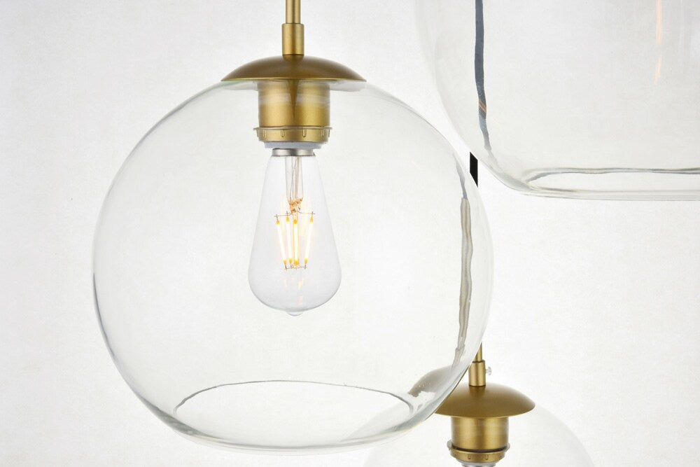 Elegant Furniture & Lighting - Baxter 3 Lights Brass Pendant With Clear Glass - LD2218BR veiw 7