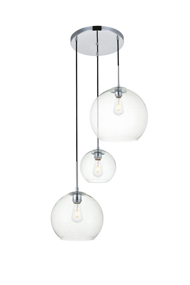 Elegant Furniture & Lighting - Baxter 3 Lights Chrome Pendant With Clear Glass - LD2218C veiw 3