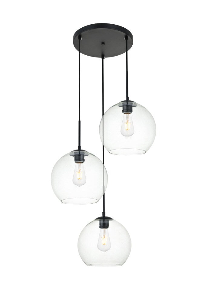 Elegant Furniture & Lighting - Baxter 3 Lights Black Pendant With Clear Glass - LD2214BK veiw 1