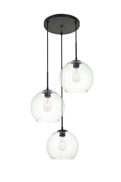 Elegant Furniture & Lighting - Baxter 3 Lights Black Pendant With Clear Glass - LD2214BK veiw 1
