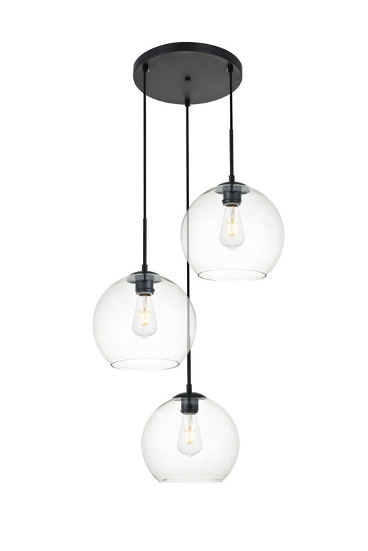 Elegant Furniture & Lighting - Baxter 3 Lights Black Pendant With Clear Glass - LD2214BK veiw 1