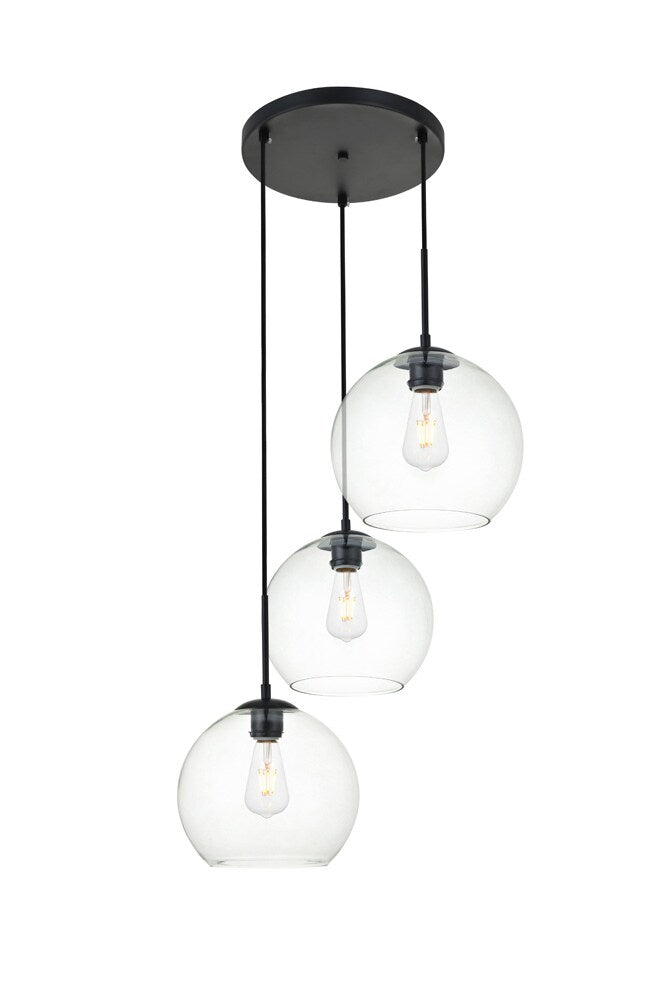 Elegant Furniture & Lighting - Baxter 3 Lights Black Pendant With Clear Glass - LD2214BK veiw 3