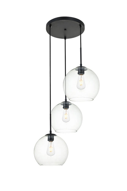 Elegant Furniture & Lighting - Baxter 3 Lights Black Pendant With Clear Glass - LD2214BK veiw 3