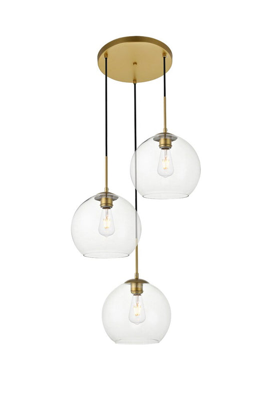 Elegant Furniture & Lighting - Baxter 3 Lights Brass Pendant With Clear Glass - LD2214BR veiw 1