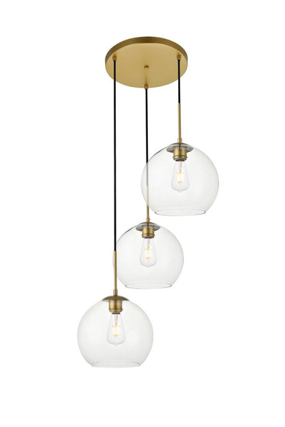 Elegant Furniture & Lighting - Baxter 3 Lights Brass Pendant With Clear Glass - LD2214BR veiw 3