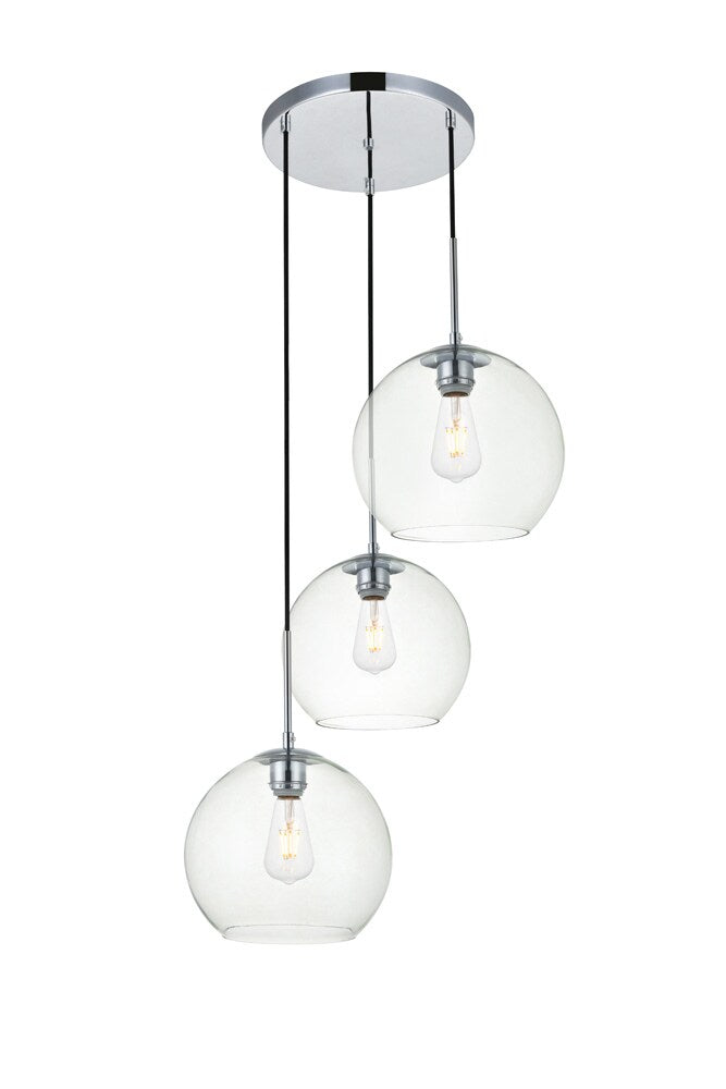 Elegant Furniture & Lighting - Baxter 3 Lights Chrome Pendant With Clear Glass - LD2214C veiw 3