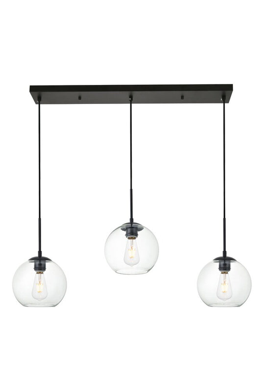 Elegant Furniture & Lighting - Baxter 3 Lights Black Pendant With Clear Glass - LD2236BK veiw 1