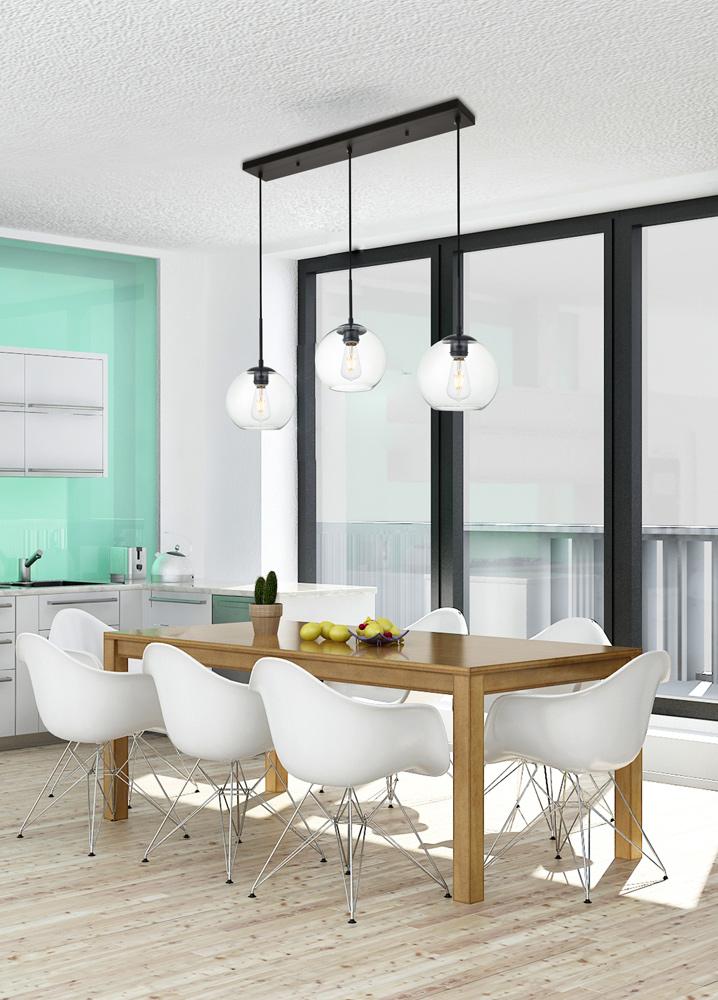 Elegant Furniture & Lighting - Baxter 3 Lights Black Pendant With Clear Glass - LD2236BK veiw 2