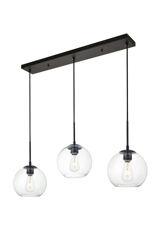 Elegant Furniture & Lighting - Baxter 3 Lights Black Pendant With Clear Glass - LD2236BK veiw 3