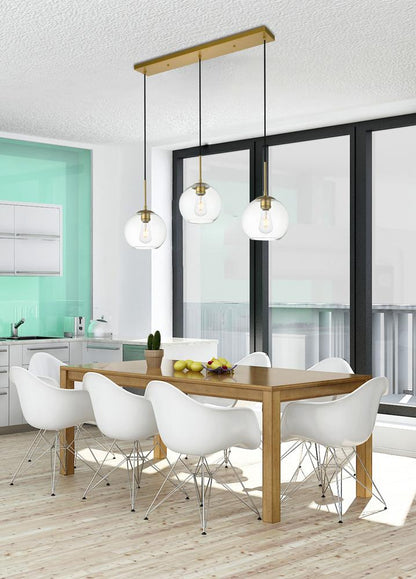 Elegant Furniture & Lighting - Baxter 3 Lights Brass Pendant With Clear Glass - LD2236BR veiw 2