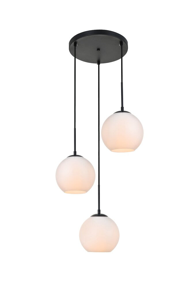 Elegant Furniture & Lighting - Baxter 3 Lights Black Pendant With Frosted White Glass - LD2209BK veiw 1