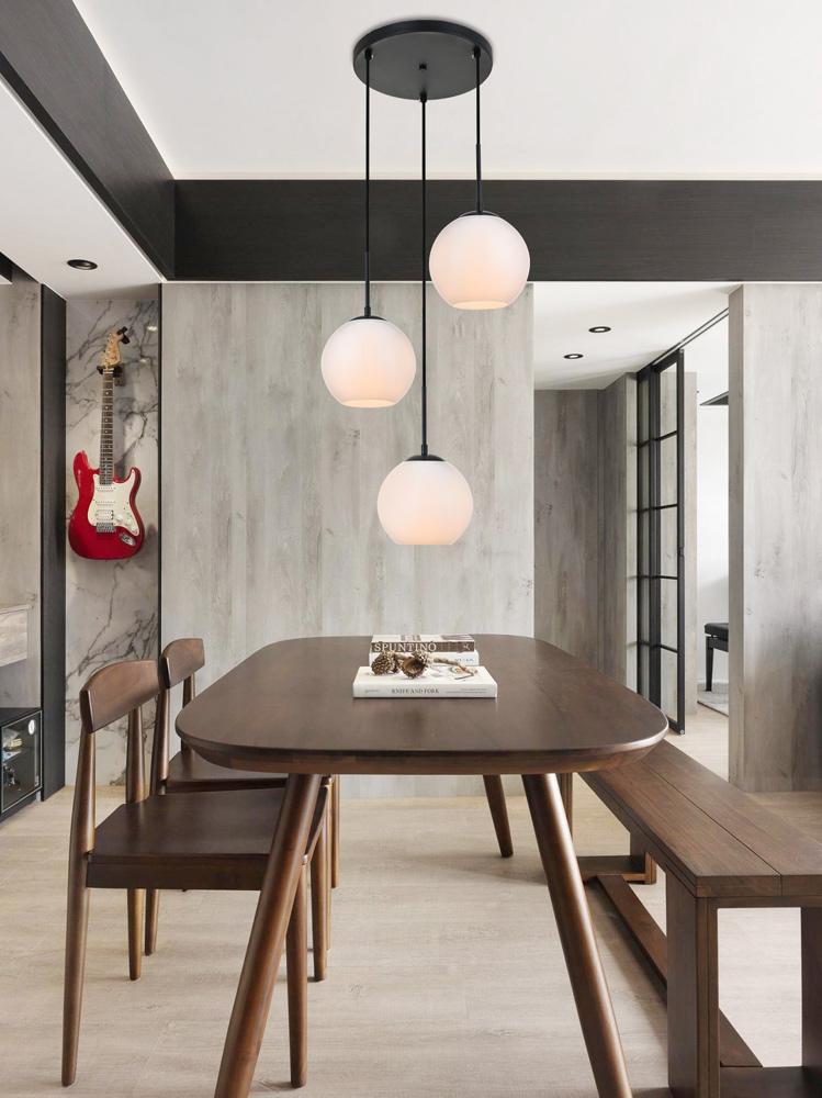 Elegant Furniture & Lighting - Baxter 3 Lights Black Pendant With Frosted White Glass - LD2209BK veiw 2