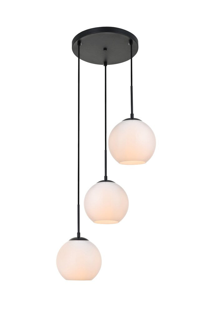 Elegant Furniture & Lighting - Baxter 3 Lights Black Pendant With Frosted White Glass - LD2209BK veiw 3