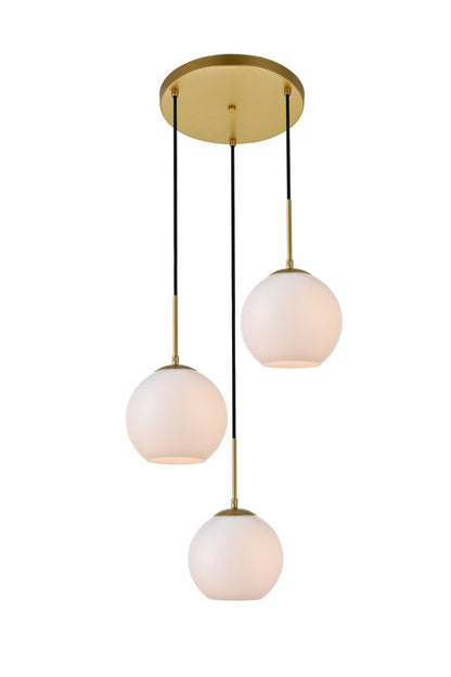 Elegant Furniture & Lighting - Baxter 3 Lights Brass Pendant With Frosted White Glass - LD2209BR veiw 1