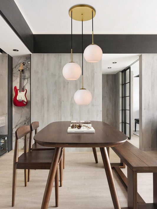 Elegant Furniture & Lighting - Baxter 3 Lights Brass Pendant With Frosted White Glass - LD2209BR veiw 2