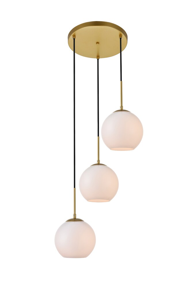 Elegant Furniture & Lighting - Baxter 3 Lights Brass Pendant With Frosted White Glass - LD2209BR veiw 3