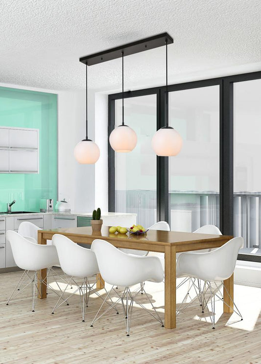 Elegant Furniture & Lighting - Baxter 3 Lights Black Pendant With Frosted White Glass - LD2237BK veiw 2