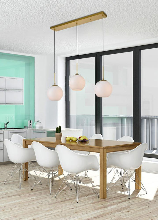 Elegant Furniture & Lighting - Baxter 3 Lights Brass Pendant With Frosted White Glass - LD2237BR veiw 2