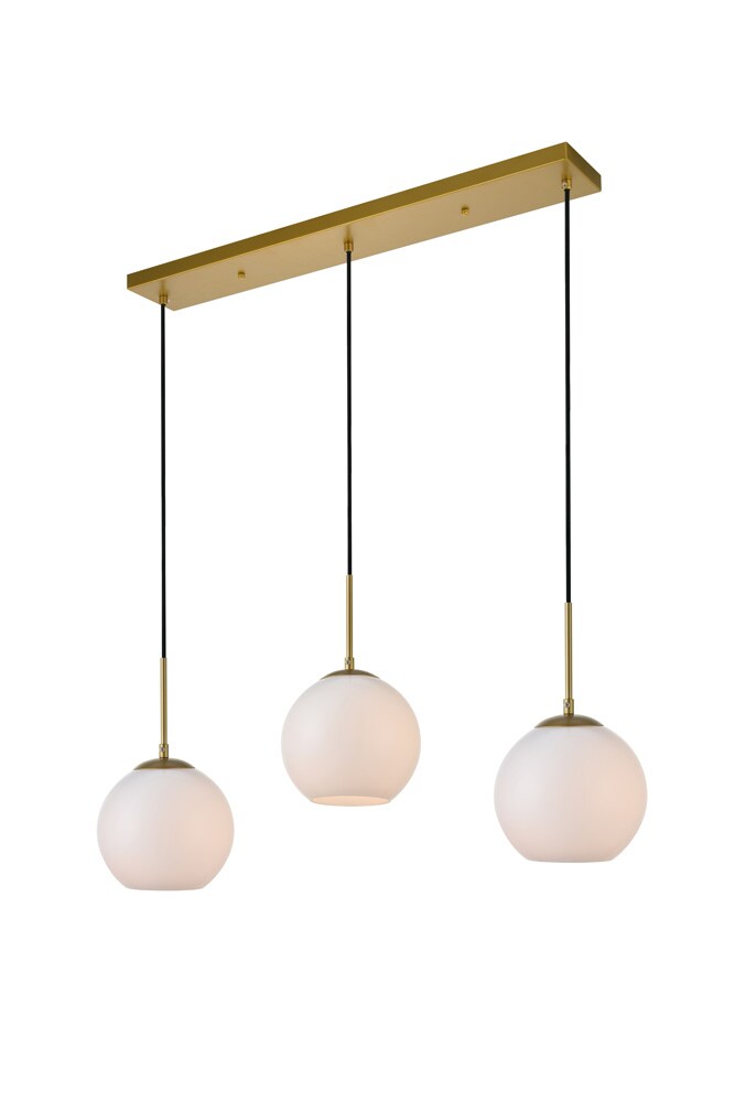 Elegant Furniture & Lighting - Baxter 3 Lights Brass Pendant With Frosted White Glass - LD2237BR veiw 3