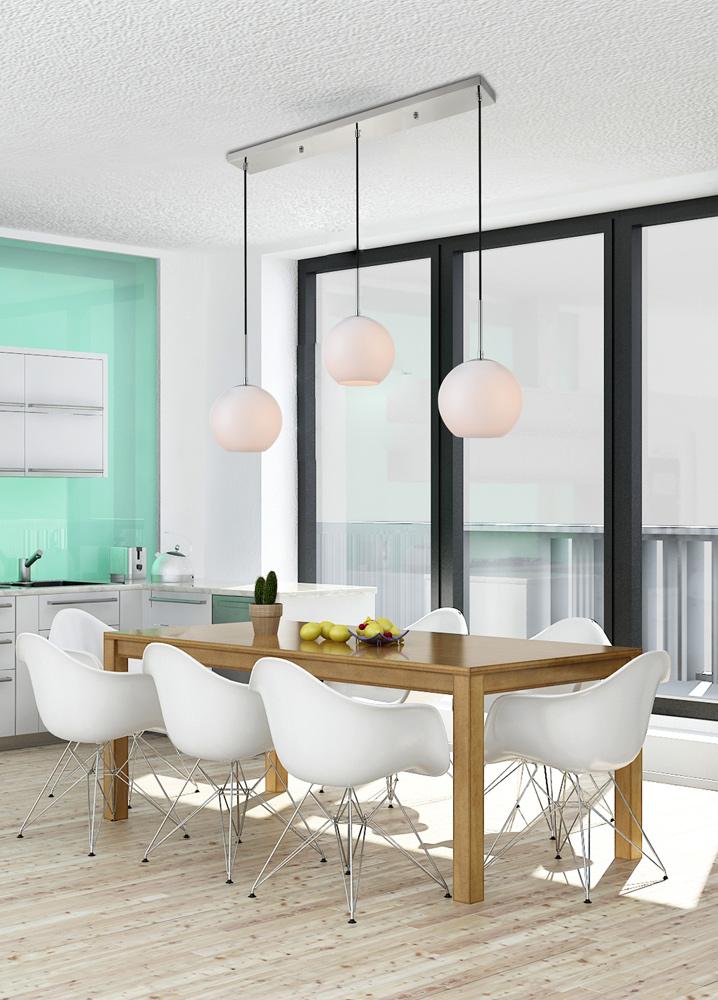 Elegant Furniture & Lighting - Baxter 3 Lights Chrome Pendant With Frosted White Glass - LD2237C veiw 2