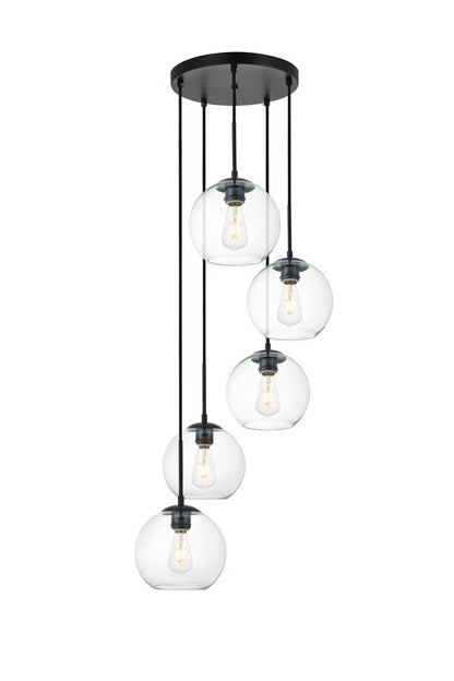 Elegant Furniture & Lighting - Baxter 5 Lights Black Pendant With Clear Glass - LD2226BK veiw 1