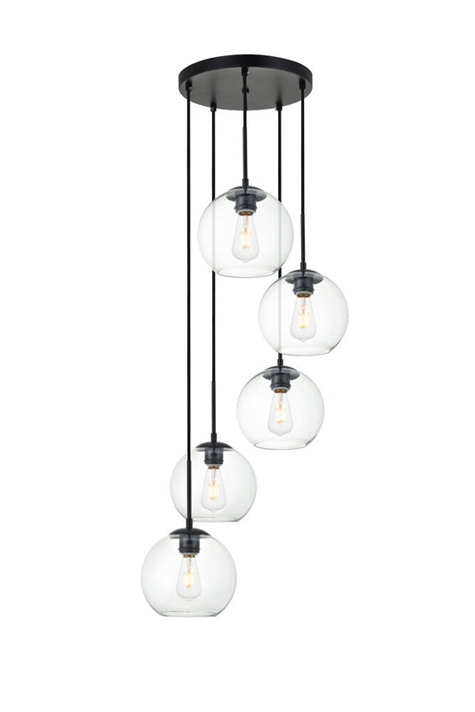 Elegant Furniture & Lighting - Baxter 5 Lights Black Pendant With Clear Glass - LD2226BK veiw 1