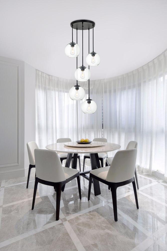 Elegant Furniture & Lighting - Baxter 5 Lights Black Pendant With Clear Glass - LD2226BK veiw 2