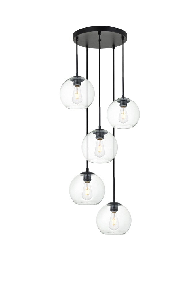 Elegant Furniture & Lighting - Baxter 5 Lights Black Pendant With Clear Glass - LD2226BK veiw 3