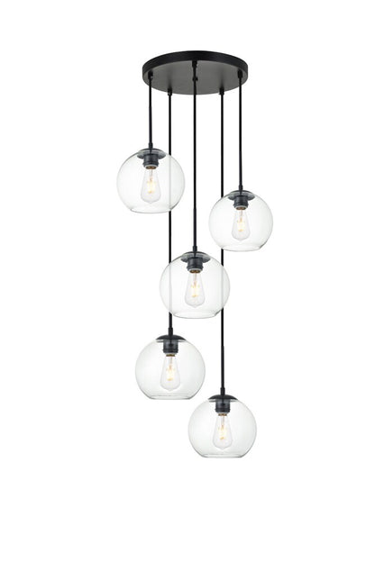 Elegant Furniture & Lighting - Baxter 5 Lights Black Pendant With Clear Glass - LD2226BK veiw 3