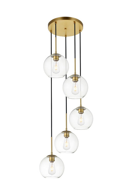 Elegant Furniture & Lighting - Baxter 5 Lights Brass Pendant With Clear Glass - LD2226BR veiw 1