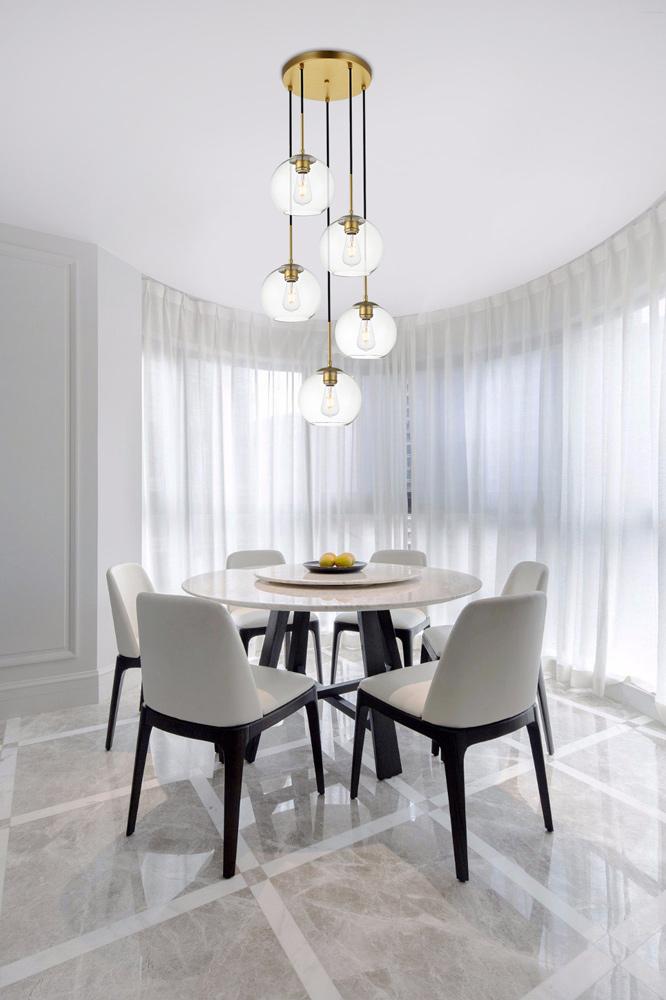 Elegant Furniture & Lighting - Baxter 5 Lights Brass Pendant With Clear Glass - LD2226BR veiw 2