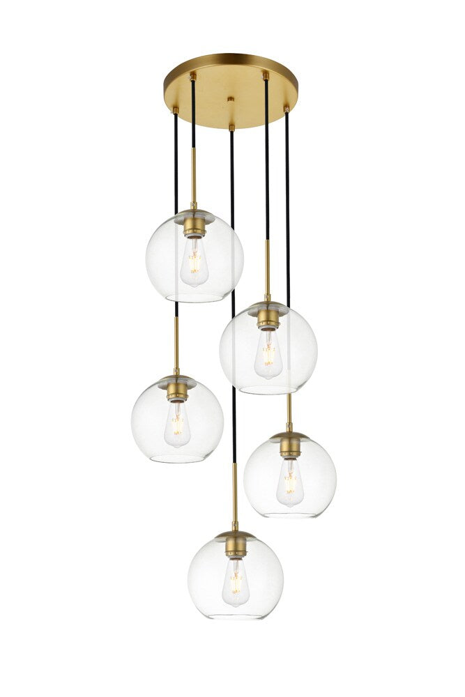 Elegant Furniture & Lighting - Baxter 5 Lights Brass Pendant With Clear Glass - LD2226BR veiw 3