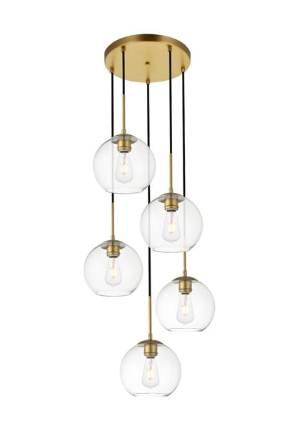 Elegant Furniture & Lighting - Baxter 5 Lights Brass Pendant With Clear Glass - LD2226BR veiw 3
