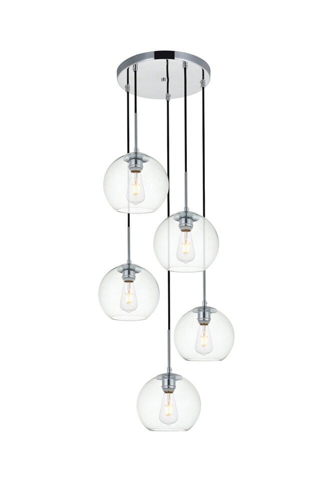 Elegant Furniture & Lighting - Baxter 5 Lights Chrome Pendant With Clear Glass - LD2226C veiw 3