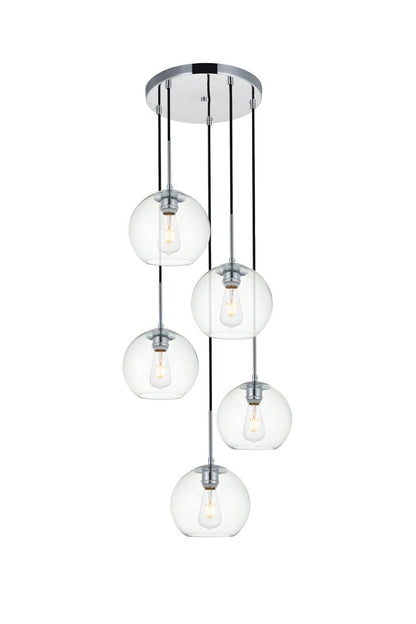Elegant Furniture & Lighting - Baxter 5 Lights Chrome Pendant With Clear Glass - LD2226C veiw 3