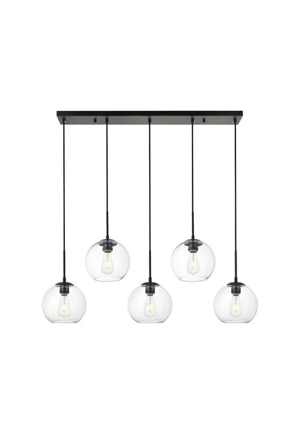 Elegant Furniture & Lighting - Baxter 5 Lights Black Pendant With Clear Glass - LD2228BK veiw 1