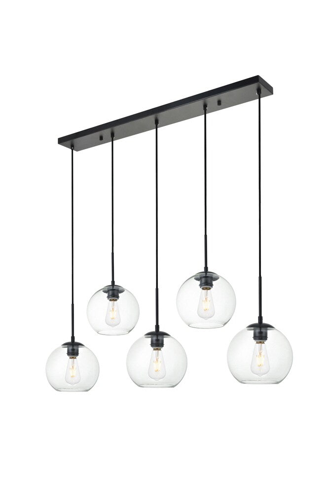 Elegant Furniture & Lighting - Baxter 5 Lights Black Pendant With Clear Glass - LD2228BK veiw 3