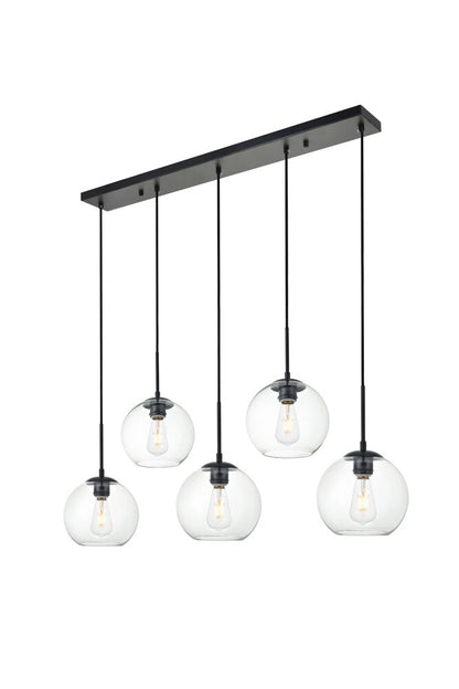 Elegant Furniture & Lighting - Baxter 5 Lights Black Pendant With Clear Glass - LD2228BK veiw 3