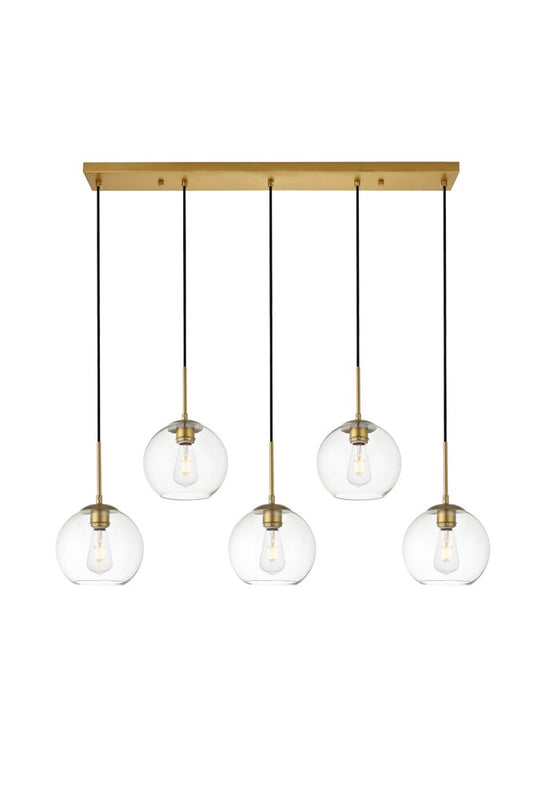 Elegant Furniture & Lighting - Baxter 5 Lights Brass Pendant With Clear Glass - LD2228BR veiw 1