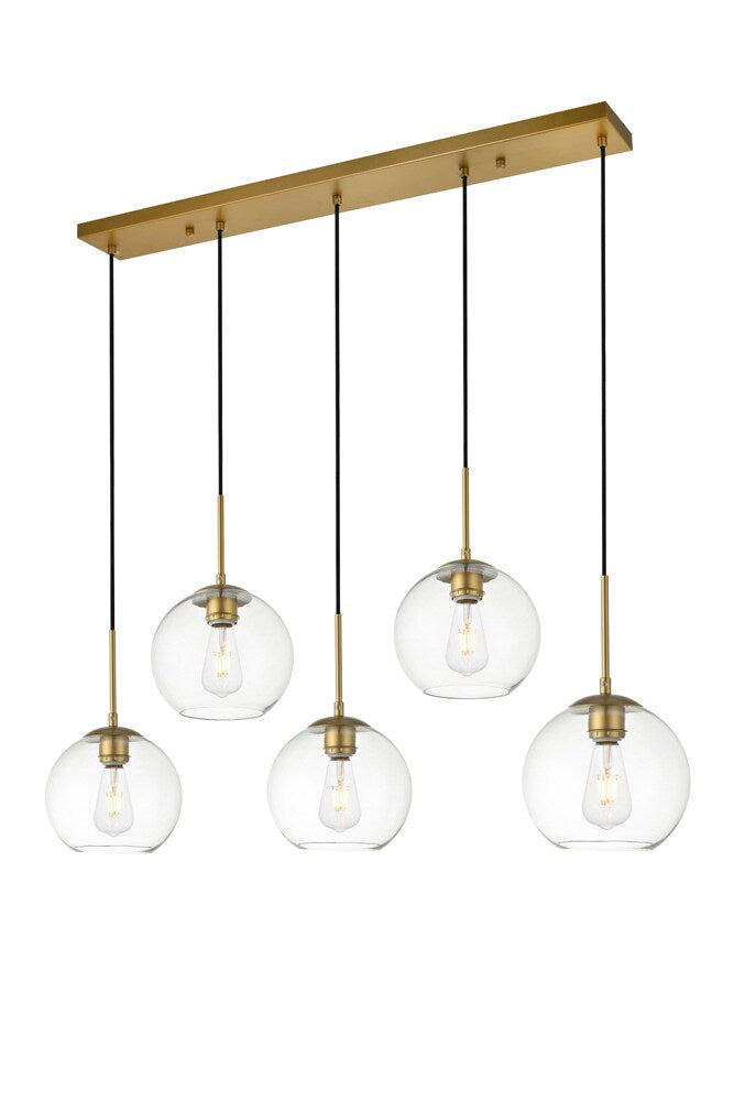 Elegant Furniture & Lighting - Baxter 5 Lights Brass Pendant With Clear Glass - LD2228BR veiw 3