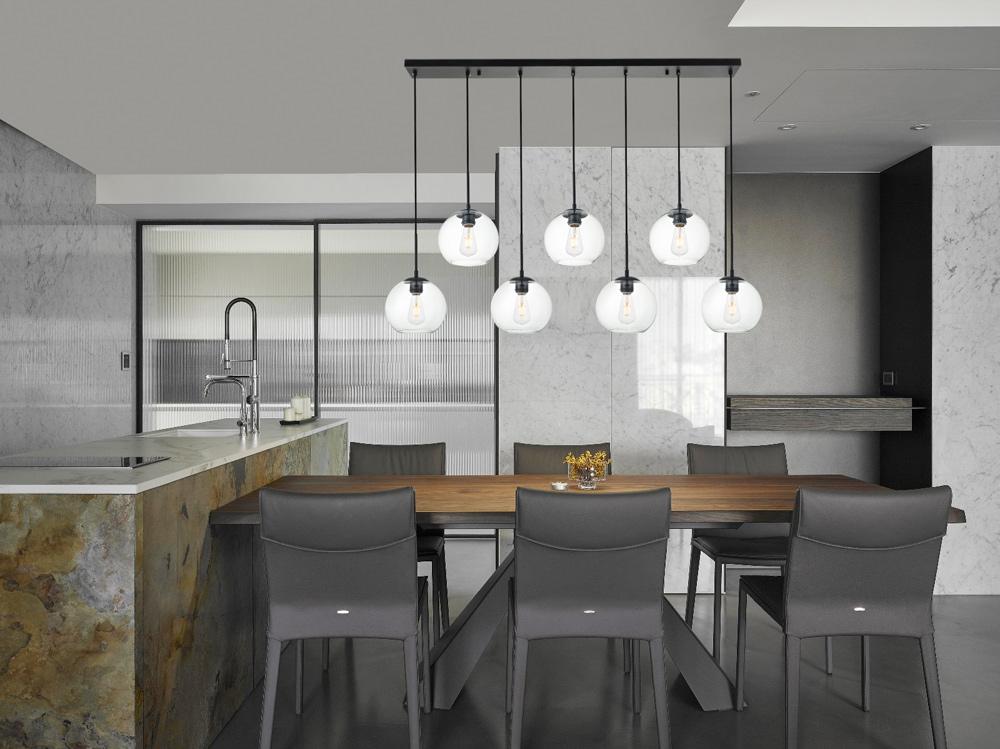 Elegant Furniture & Lighting - Baxter 7 Lights Black Pendant With Clear Glass - LD2230BK veiw 2