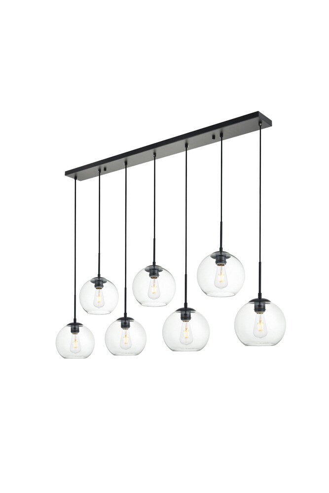 Elegant Furniture & Lighting - Baxter 7 Lights Black Pendant With Clear Glass - LD2230BK veiw 3