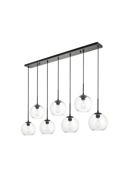 Elegant Furniture & Lighting - Baxter 7 Lights Black Pendant With Clear Glass - LD2230BK veiw 3
