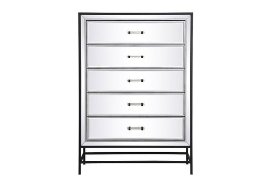 Elegant Furniture & Lighting - Beau 34 inch mirrored 5 drawers chest in black - MF73026BK veiw 1